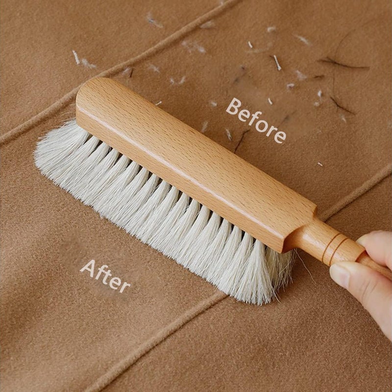 OAKART Horsehair Hand Brush Soft Bristles Oiled Beech Wood Handle Coat Brush 12 Inch Long (2pcs White Horsehair) - Image 5
